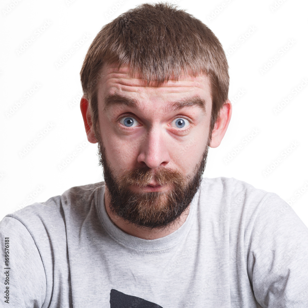 Fototapeta premium Shocking news. Wonder man expressing amaze on face
