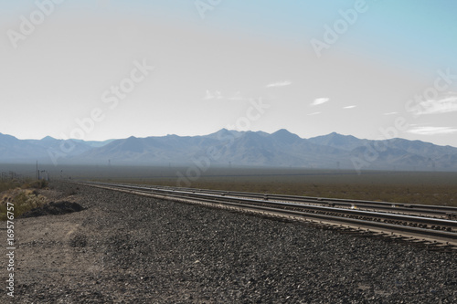 Railroad in the desert of Nipton, California, USA. photo