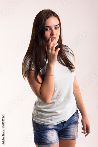 Portrait of a girl in a white T-shirt