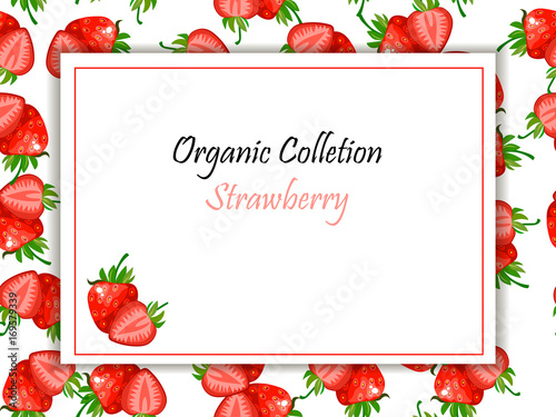 Vector square label, strawberry jam or juice