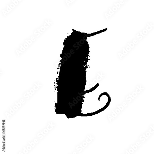 Letter E. Handwritten by dry brush. Rough strokes font. Vector illustration. Grunge style elegant alphabet