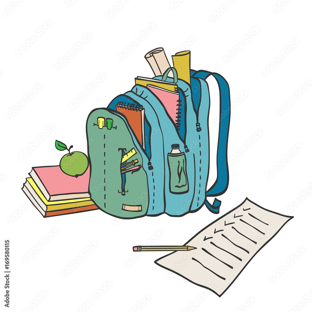 School bag with set supplies Royalty Free Vector Image