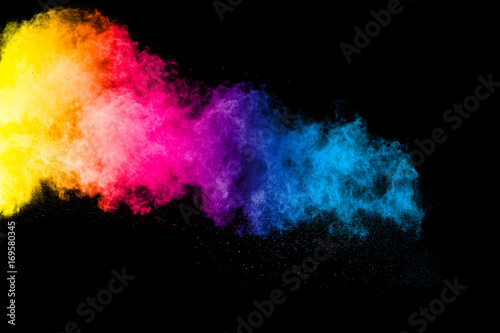 abstract color powder explosion on black background.abstract Freeze motion of color powder exploding.