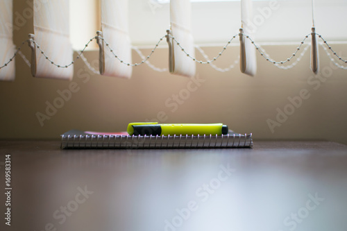 Desk with notebook