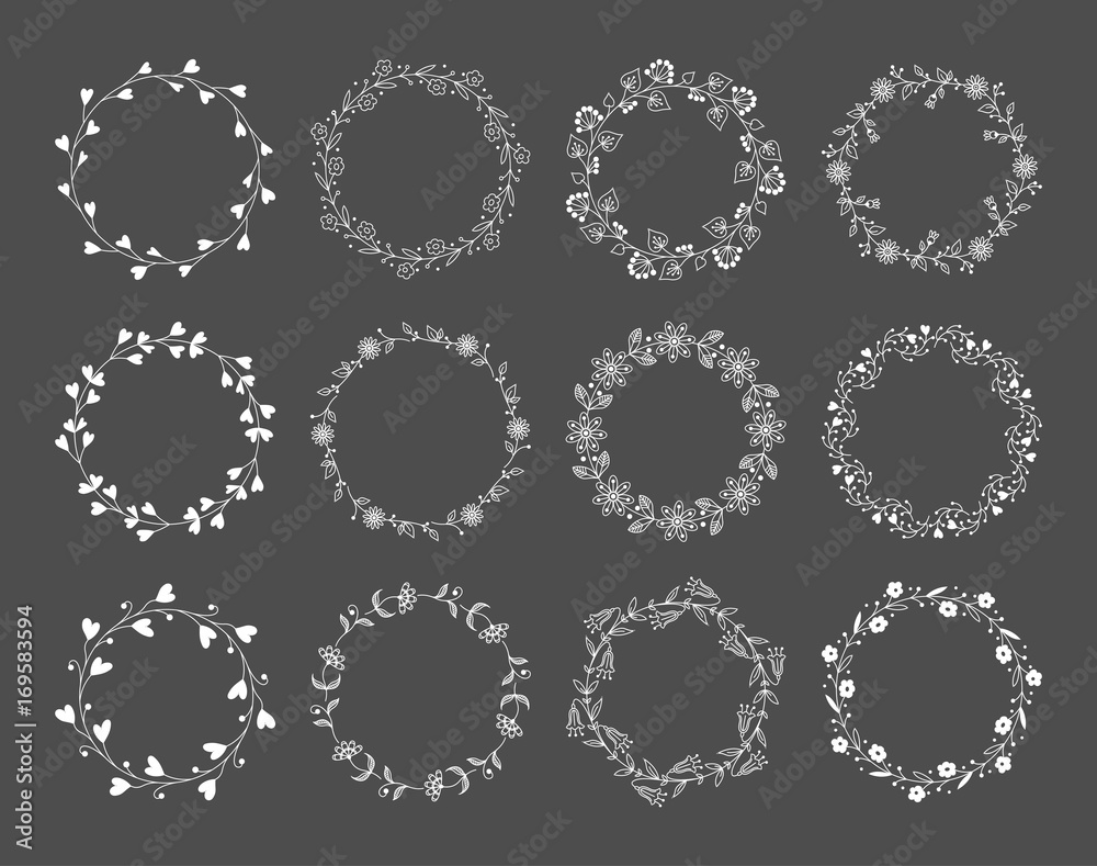 Set of Cute Vector Wreaths in White