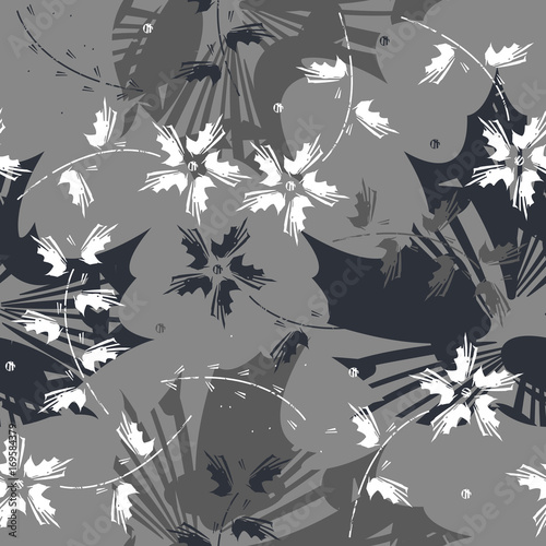 Elegant seamless pattern with abstract flowers and leaves