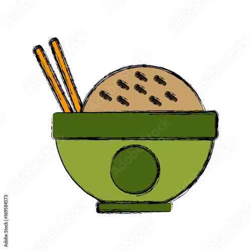 traditional bowl of rice with chopsticks vector illustration