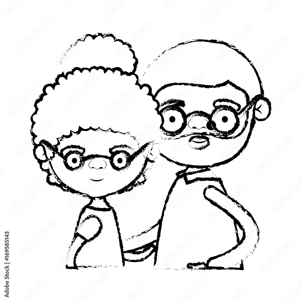 blurred silhouette of half body couple elderly of grandmother with curly bun hair with grandfather with beard and glasses blurred silhouette of half body couple elderly of grandmother with curly bun hair with grandfather with beard and glasses