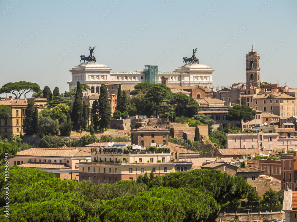 A view of Rome from Giardino degli Aranci's viewpoint in Rome - Altare della Patria in the background