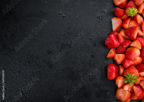 Portion of Chopped Strawberries on a slate slab