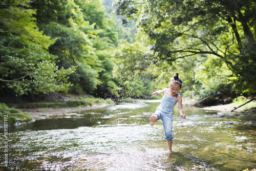 Little girl playing in the mountain stream © hakase420