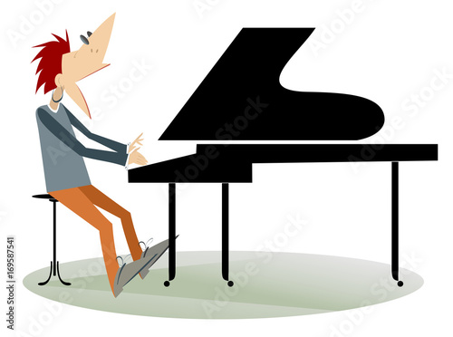 Pianist man isolated. Pianist is playing music and singing with inspiration
