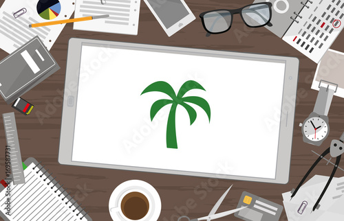 Schreibtisch mit Tablet - Palme