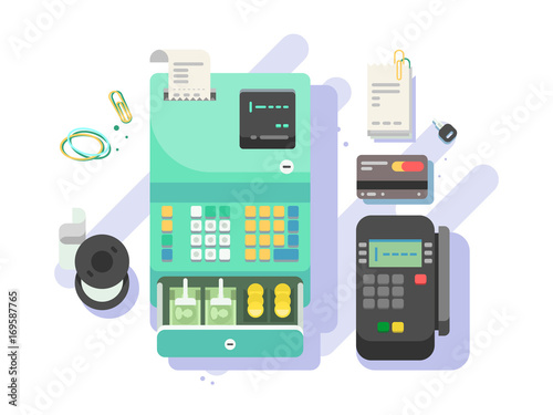 Cash machine with money and terminal for cards