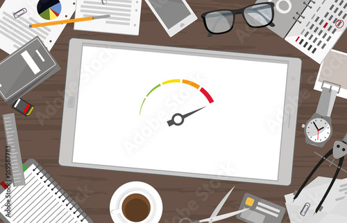 Schreibtisch mit Tablet - Tachometer
