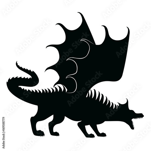 Vector silhouette of dragon with open mouth. © shyshell