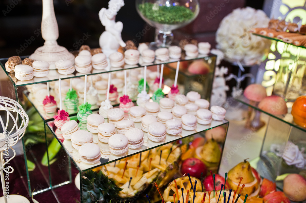 Fototapeta premium Huge variety of delicious and colorful meals on wedding banquet.