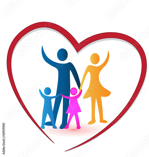 Heart with caring family people icon