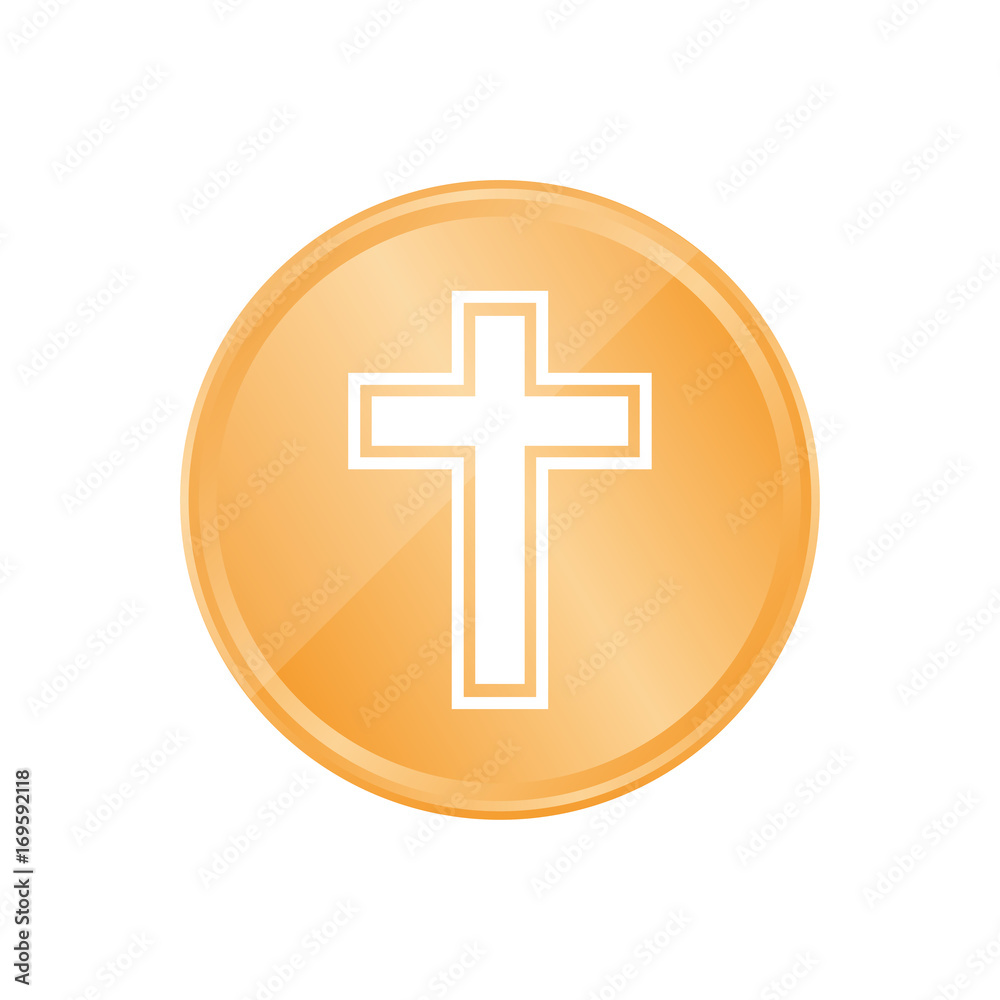 Fototapeta premium Bronze Münze - Kreuz mit Kontur