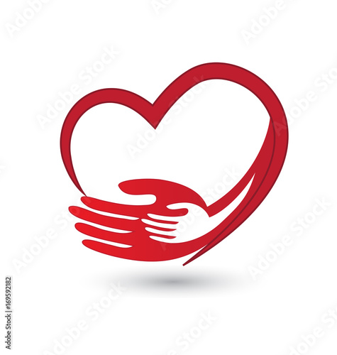 Helping caring hands with heart icon logo