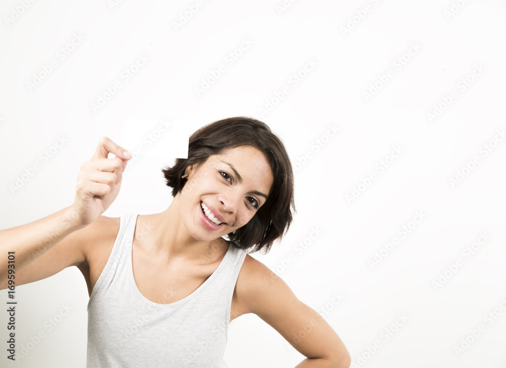 Beautiful Woman Holding A Business Card Beautiful Woman Holding A Business Card