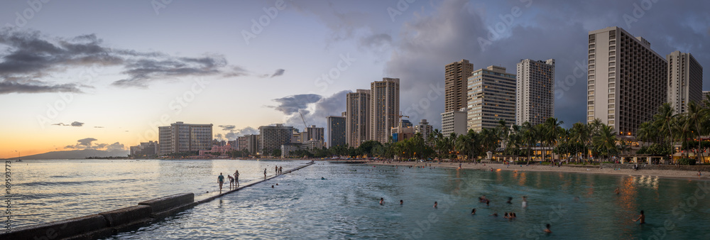 Waikiki Beach during Sunset, O'ahu, Hawaii Waikiki Beach during Sunset, O'ahu, Hawaii