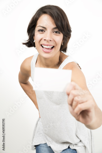 Beautiful Woman  Holding A Business Card © Herjua
