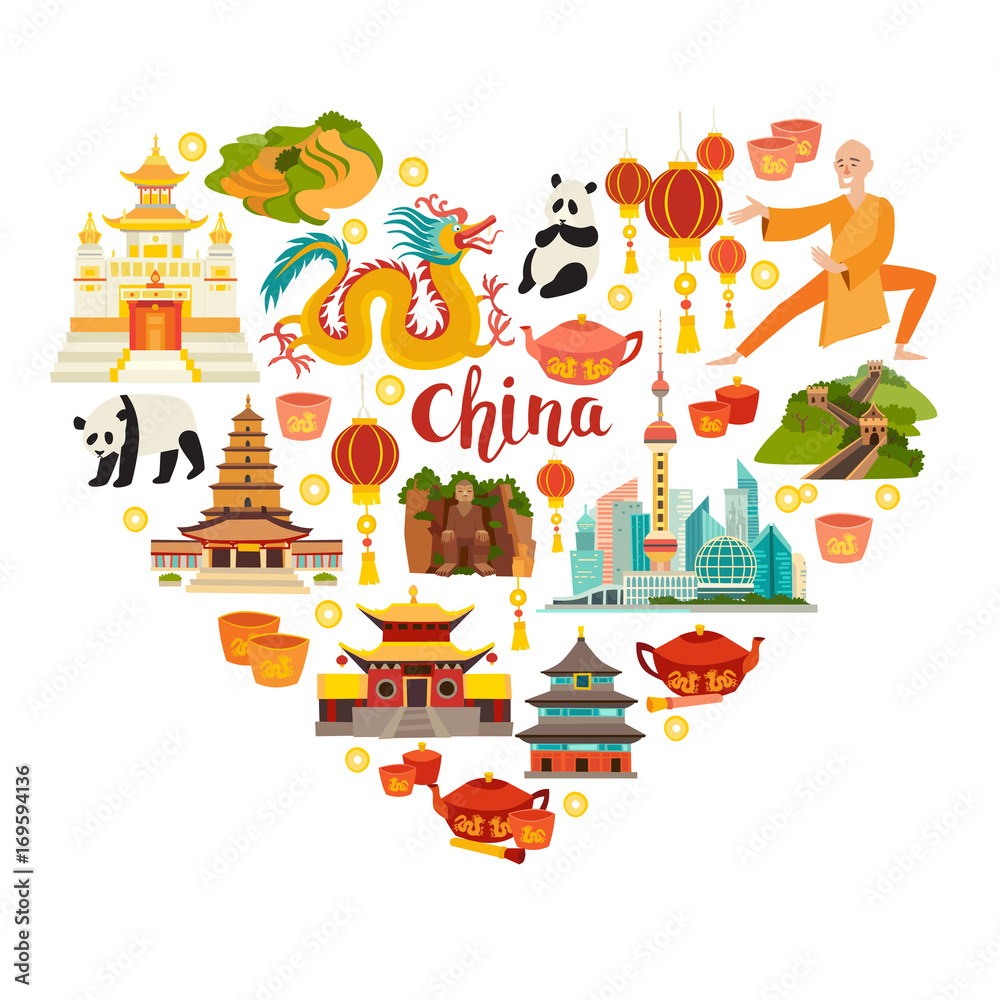 Map of China Vector Illustration, Design Element. Icons with Chinese  Landmarks Ilustração do Vetor - Ilustração de turismo, jogo: 145209926