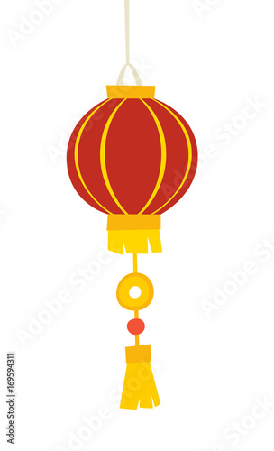 Chinese flashlight icon, hand drawn vector illustration. Red and yellow colors. Flat cartoon style design on white background
