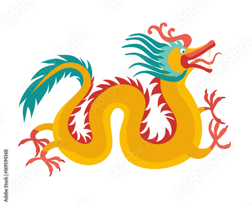 Chinese dragon card. Traditional symbol, dragon decoration. Flat cartoon vector illustration, isolated on white background