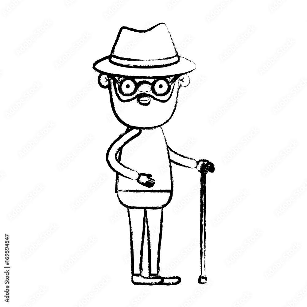 blurred silhouette of full body elderly man in walking stick wit blurred silhouette of full body elderly man in walking stick wit