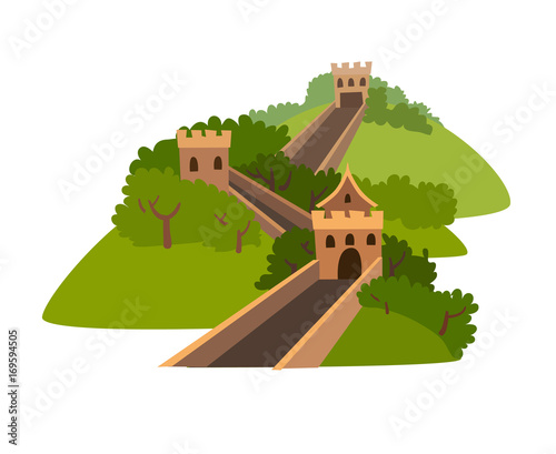 Greatwall vector icon. Chinese abstract landscape. Travel landmark, isolated on white background. Flat cartoon vector illustration