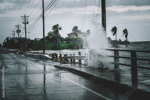 Water coming over road in Kemah Texas During Hurricane Harvey  photo
