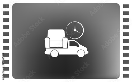 Flat paper cut style icon of vehicle delivering furniture