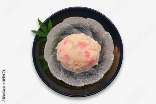 Ice cream in glass cup Japanese style on white background