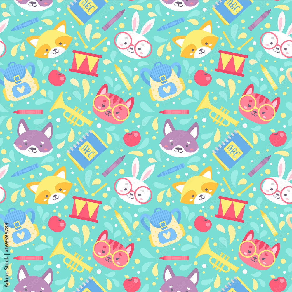 School seamless pattern for children