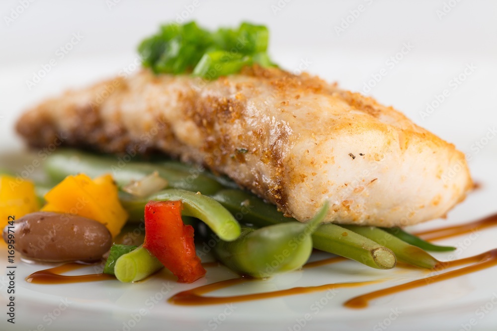 Fried fish with vegetable. Fried fish with vegetable.