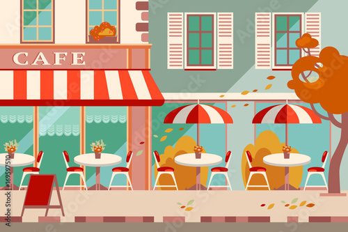 Modern flat vector horizontal illustration. Outdoor cafe in the 