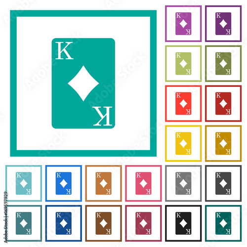 King of diamonds card flat color icons with quadrant frames