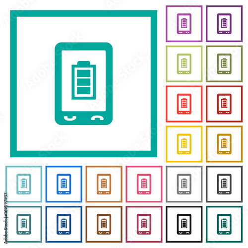 Mobile battery status flat color icons with quadrant frames