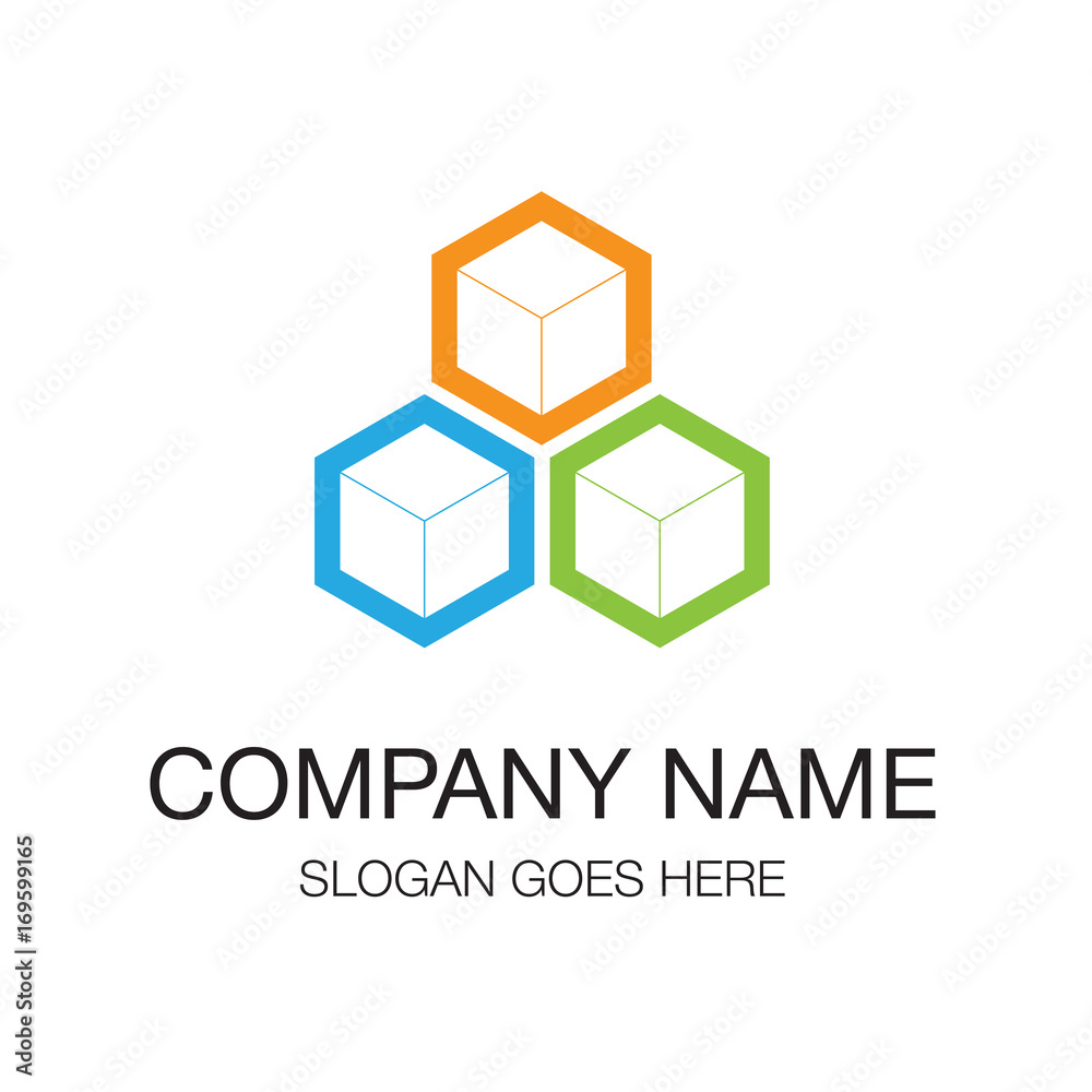 Logo design. Cube icons green and blue and orange material color