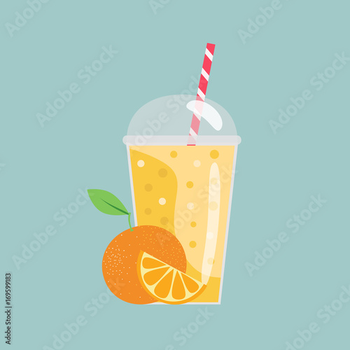 Cartoon smoothies. Orange smoothie. Organic fruit shake smoothie. Flat design. Vector illustration.