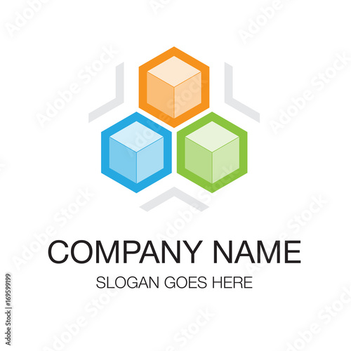 Logo design. Cube icons green and blue and orange material color