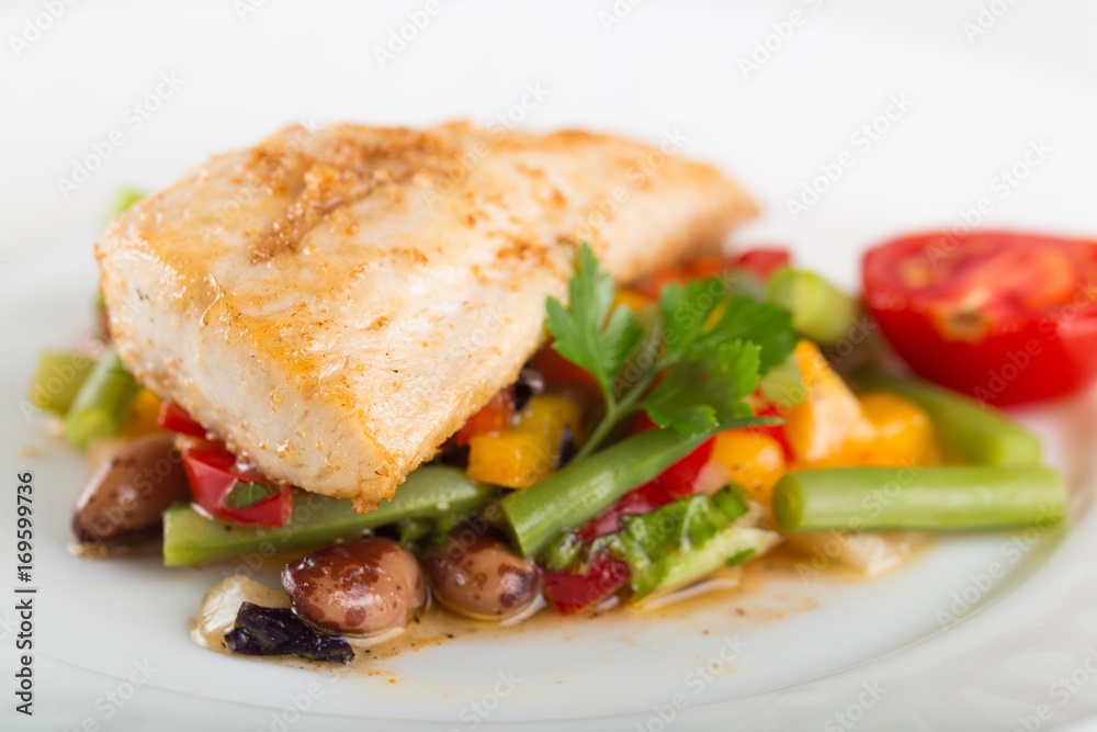 Fried fish with vegetable. Fried fish with vegetable.