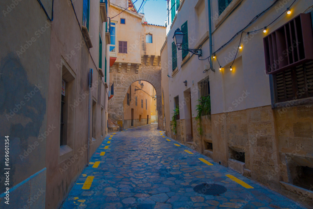 Street in old city of Palma de Mallorca, Spain