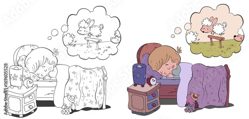 niña durmiendo soñando con ovejas
