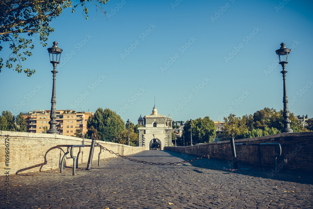 Milvian bridge in Rome view with no people