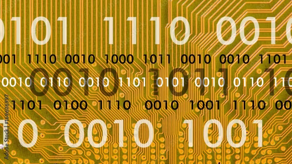 Binärcode mit Zahlenreihe über Computerplatine