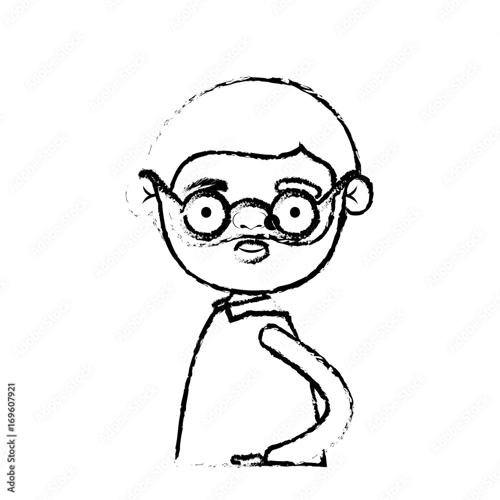 Fototapeta premium half body bearded elderly man in clothes with glasses in blurred silhouette