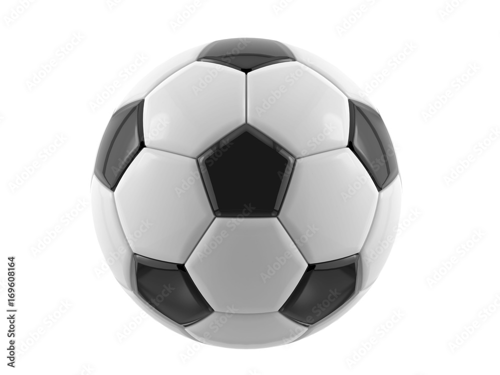 Leather black and white football ball. Soccer ball. 3D illustration. Leather black and white football ball. Soccer ball. 3D illustration.